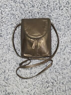 Hobo Fern Metallic Bronze Green Crossbody Bag Purse Leather Floral Lined Small